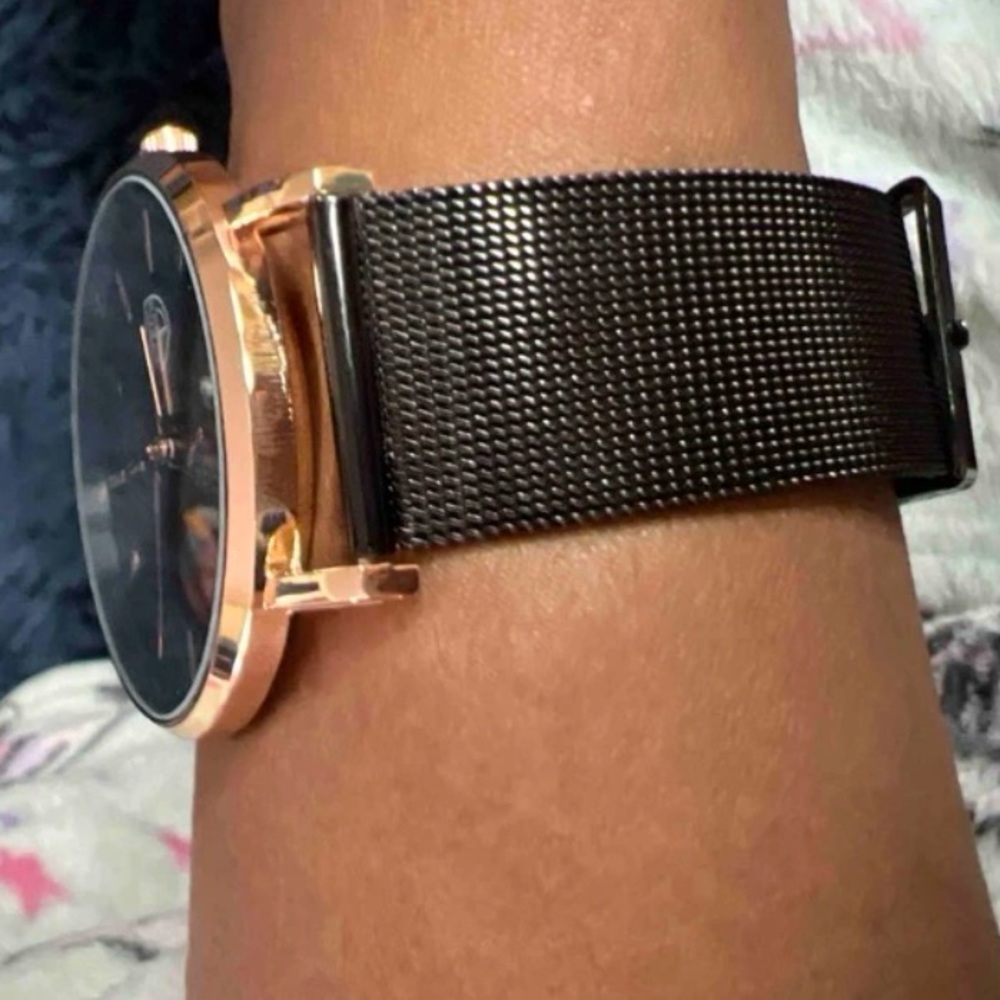 New Stainless Steel Analog Quartz Black Rose Gold Business Casual Mens Watch - Picture 7 of 13